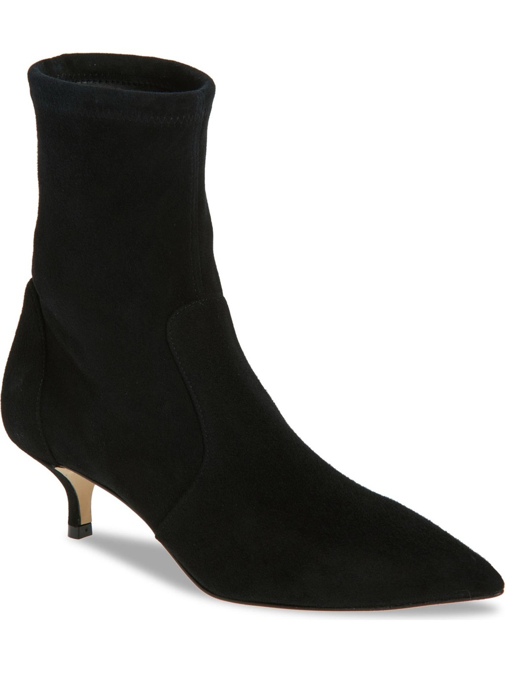 Stuart Weitzman Suede Women's Black Pointed-Kit Kitten Heel Sock Boot